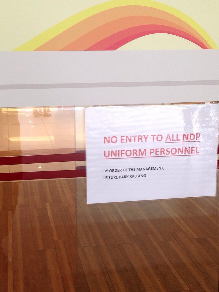 Leisure Park Kallang barred all NDP uniform personnel from entering? - Alvinology