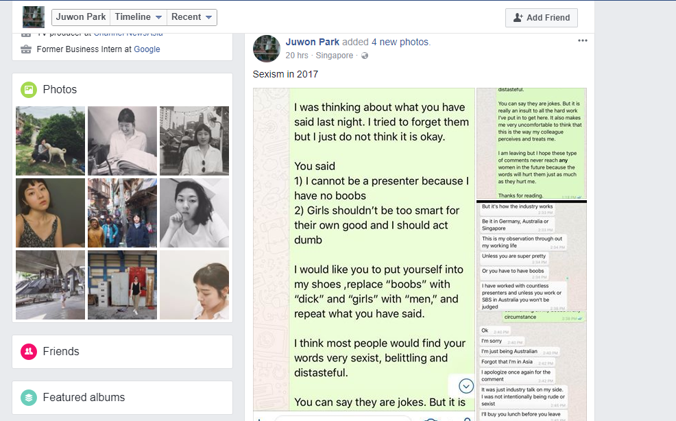 Channel NewsAsia Producer Juwon Park accuses colleague of alleged sexism - Alvinology