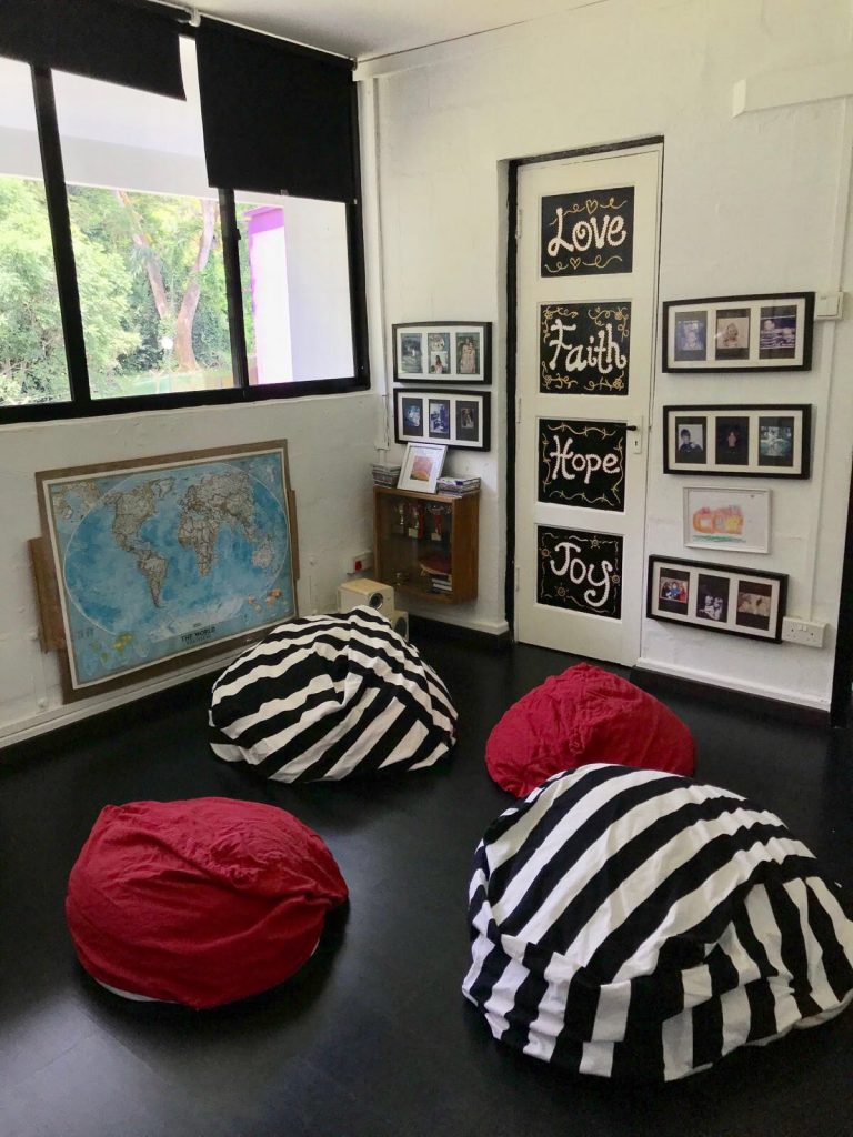 The lounge area of the Ladder room, used by the K1s and K2s, is decorated in black and white to pay homage to Tambalog’s first home at 16 Evans Road. (Credit: Tambalog)