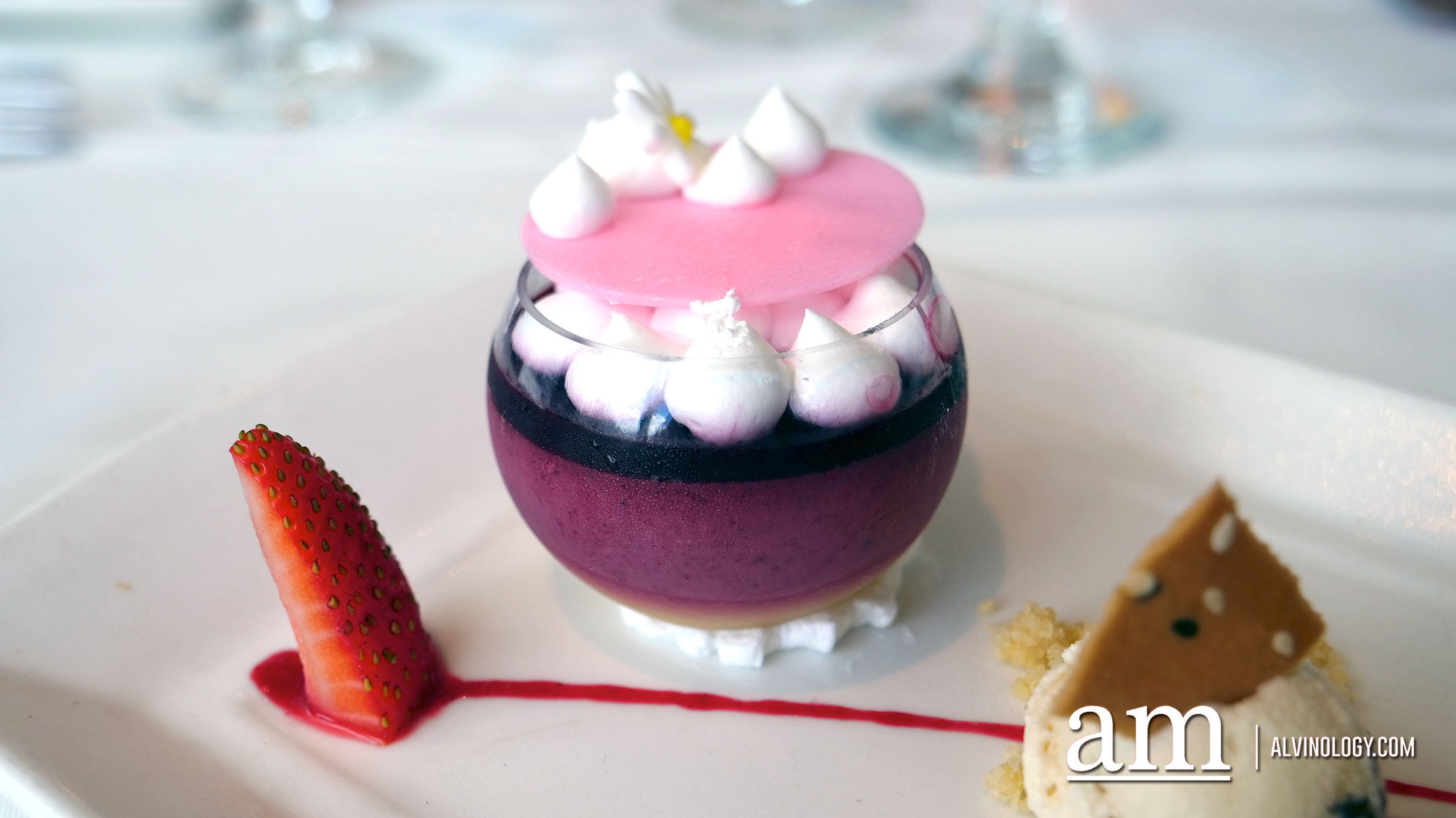 Varrine Cassis Mousse, Lemon Curd and Strawberry Tuile