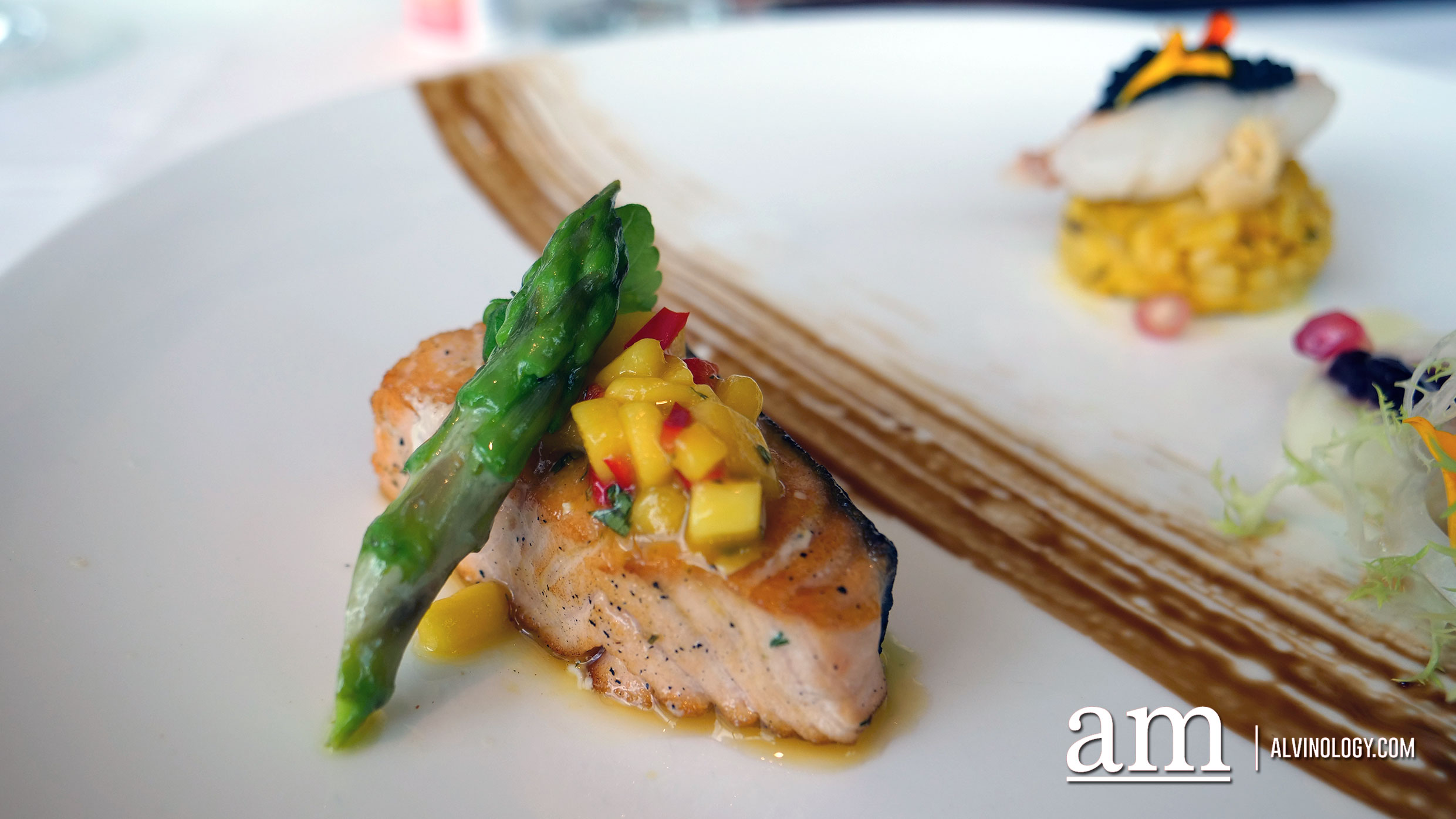 Hokkaido Salmon topped with Mango and Strawberry Salsa 