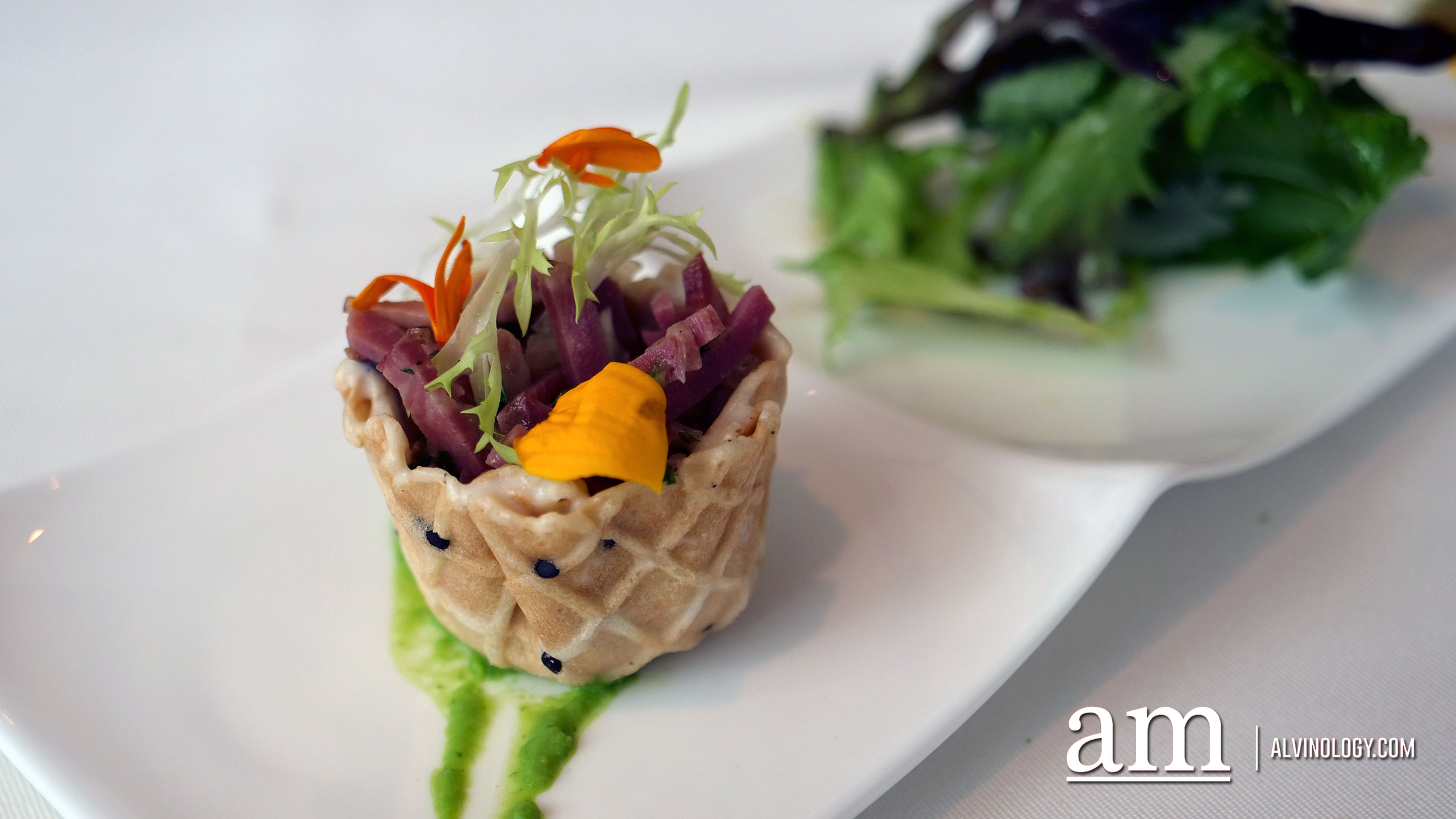 Wagyu Beef Pastrami in Black Sesame Waffles Basket