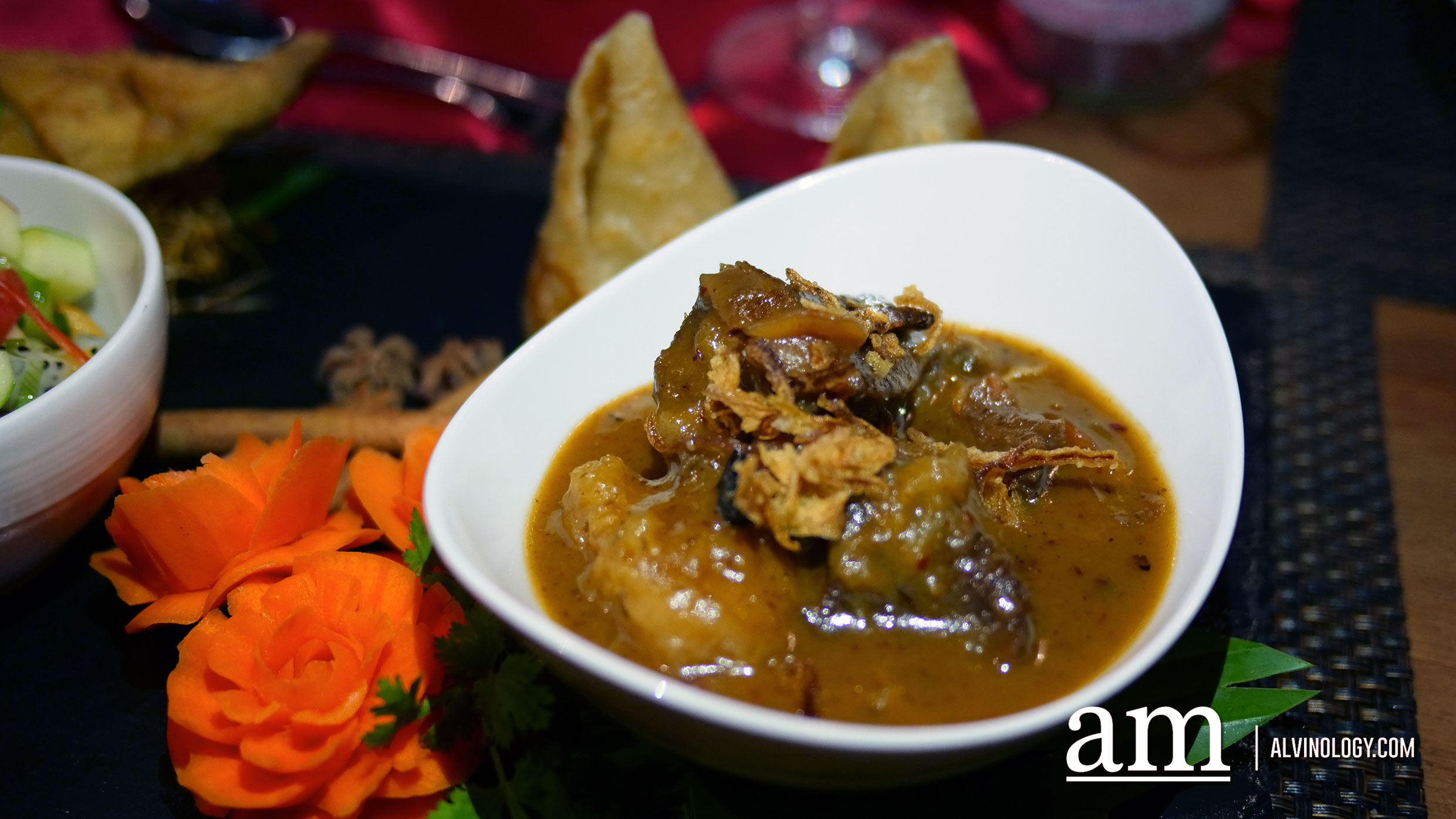 Mussaman curry of wagyu beef cheek served with southern roti