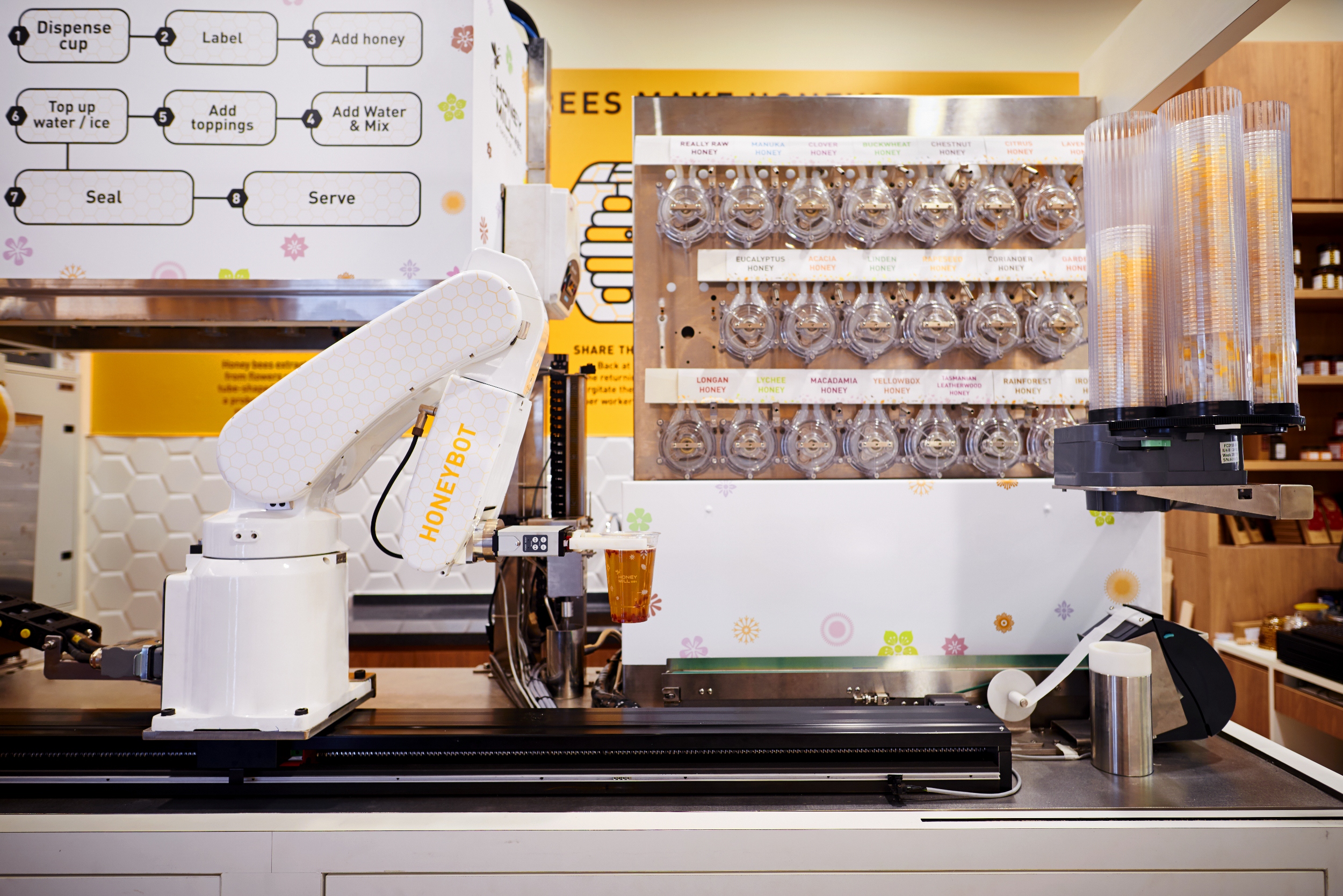 Honey drinks prepared by a robot are available at Honeymill - Alvinology