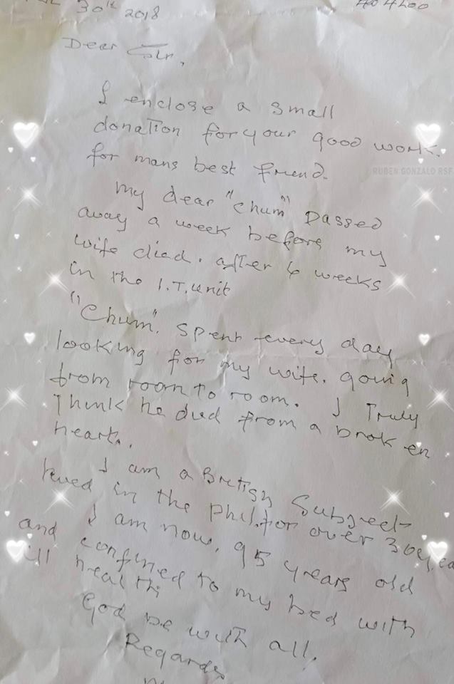 95-year-old bedridden man sends US $1000 to an animal shelter--here is his enclosed letter - Alvinology