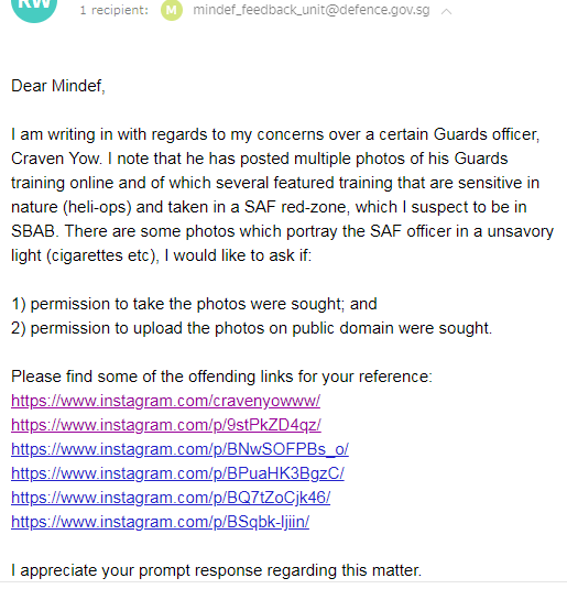 Ministry of Defence responds to complaint about Craven Yow's NS training photos - Alvinology