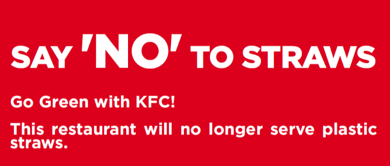 KFC No Straws Initiative means no more plastic caps or straws - Alvinology