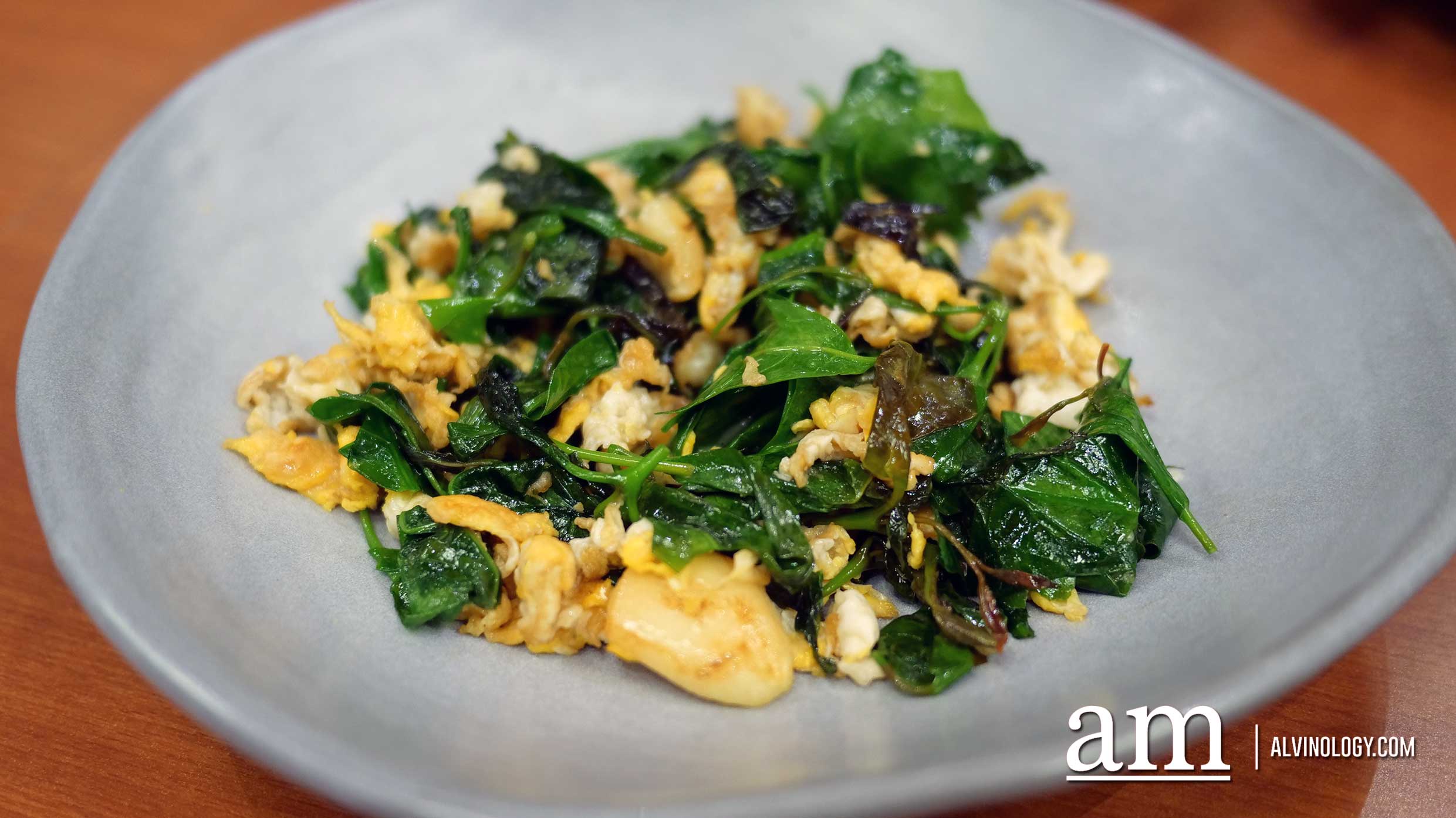 Bai Liang Pad Kai (stir-fried Bai Liang Southern Thai green leaves with egg) - 180 baht