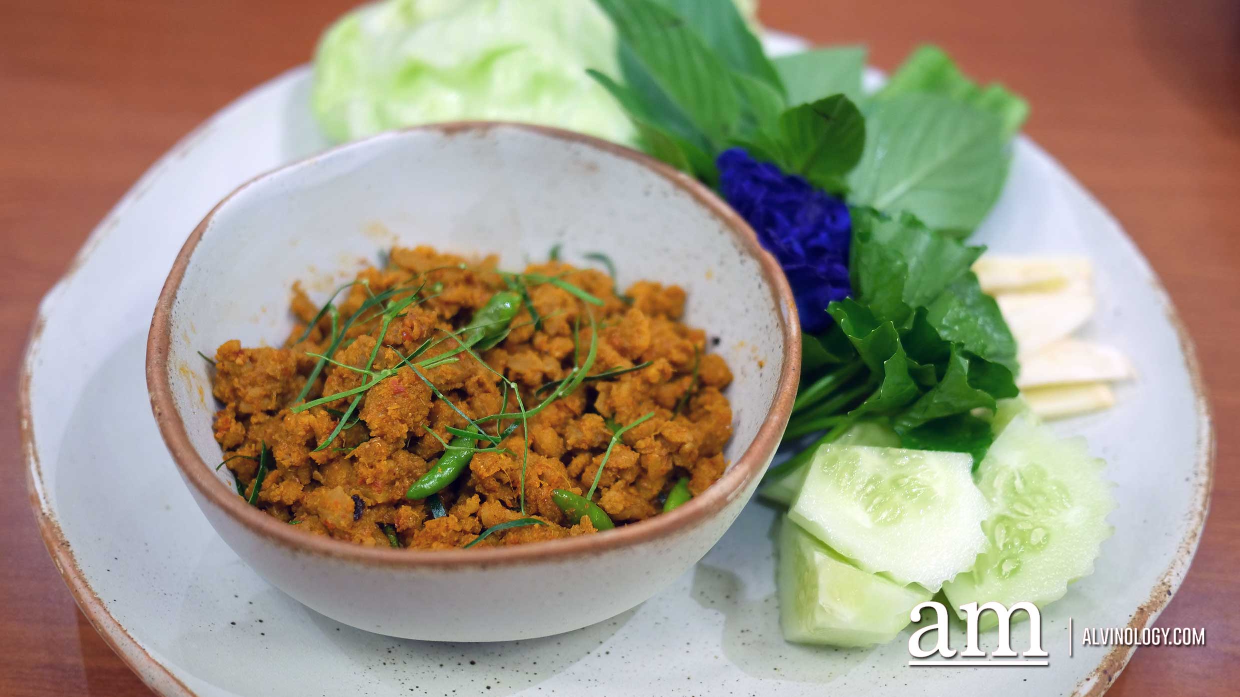 Signature Khua Kling Moo Sab (stir-fried spicy Southern Thai style dry Khua Kling curry with minced pork)