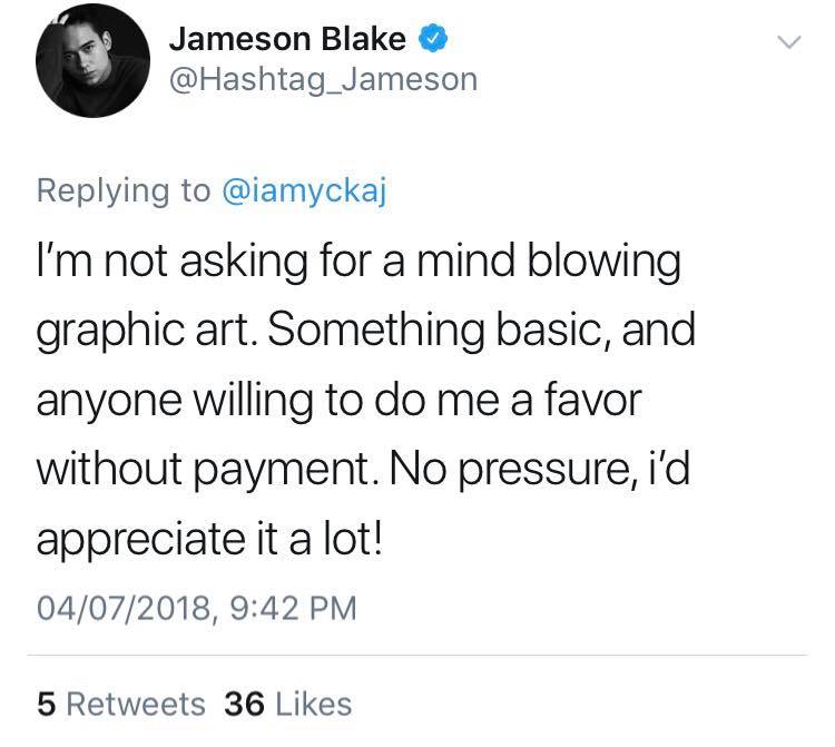 Filipino celebrity Jameson Blake solicits free graphic design work in exchange for "shout-out," gets what he deserves - Alvinology