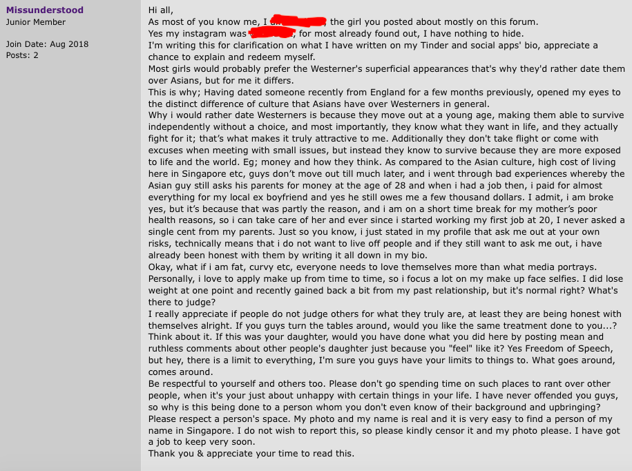 Netizens roast female Singaporean's Tinder profile for preferring "White Guys" Netizens roast female Singaporean's Tinder profile for preferring "White Guys" - Alvinology