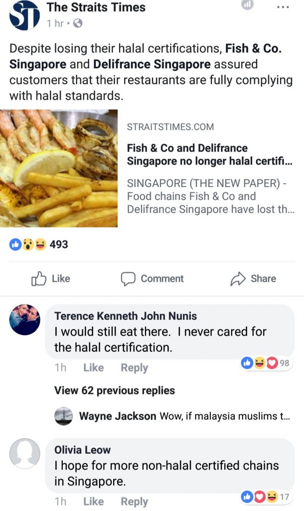 Netizens react to news that Fish & Co. and Delifrance Singapore have lost halal certification Screengrab credit: Hardwarezone.com EDMW Forum