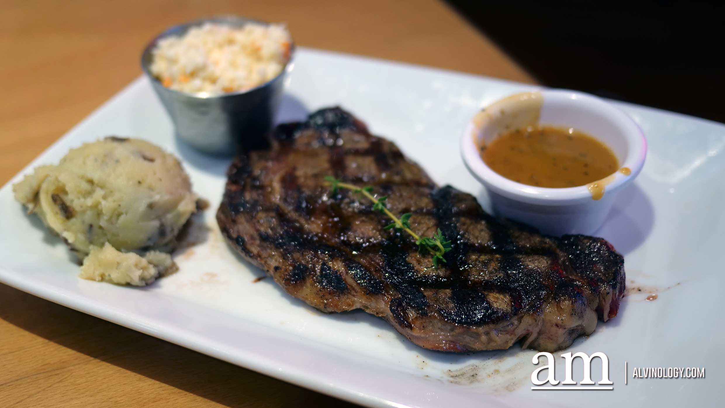 Ribeye (S$47.90) - This is the steak lover’s steak. Well-marbled, juicy and savory ribeye. Have it seasoned and seared with our secret 17 seasoning blend or chargrilled over an open flame. 10 oz. (284 grams) 