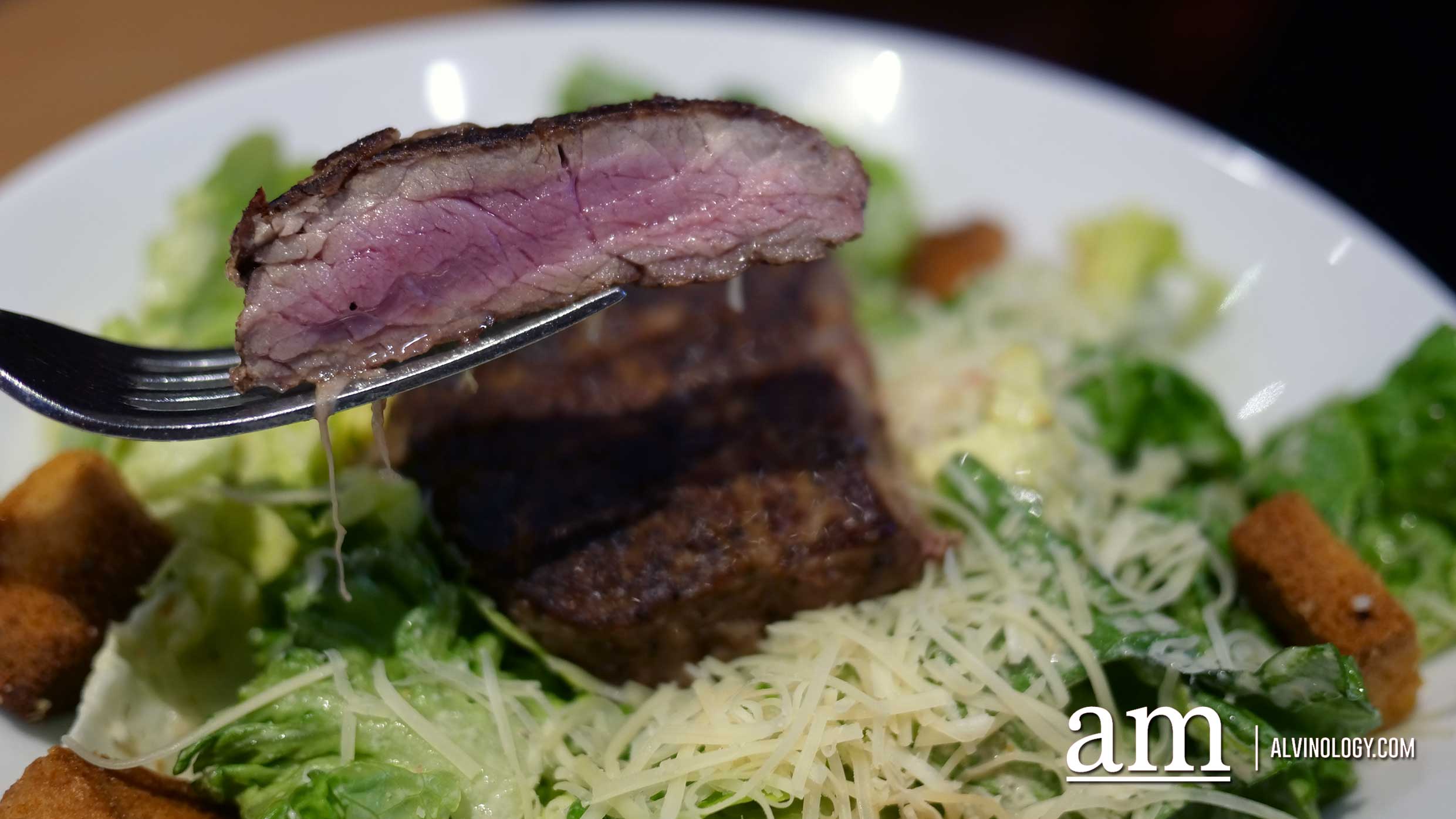 The steak serving is generous for the salad