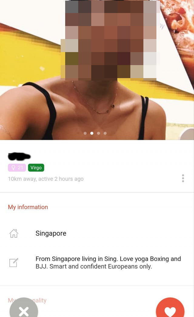 Netizens roast female Singaporean's Tinder profile for preferring "White Guys" Netizens roast female Singaporean's Tinder profile for preferring "White Guys" - Alvinology