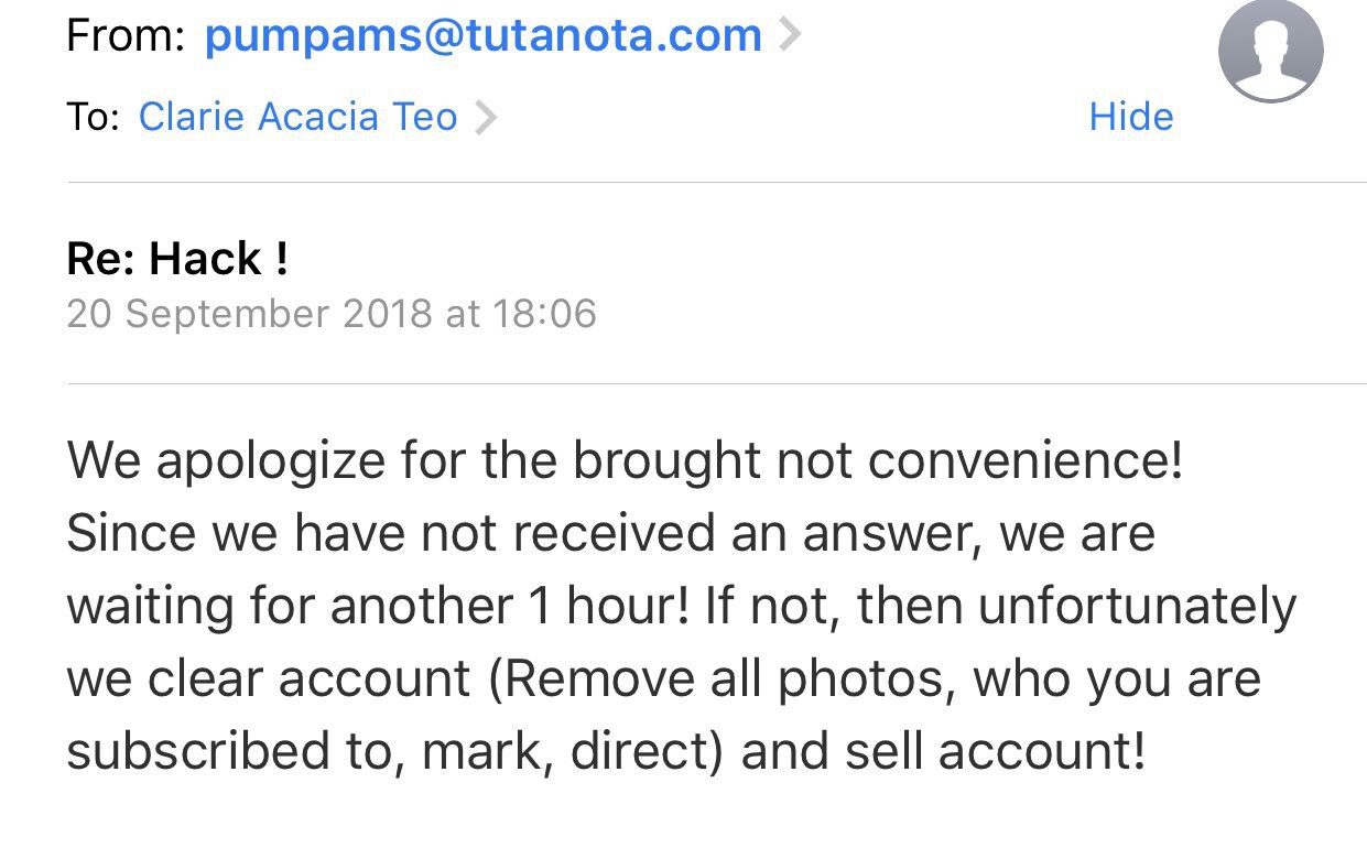 Service provider blocks email address used to hostage ME1 Clarie Teo's account while she waits for police and Instagram's help Service provider blocks email address used to hostage ME1 Clarie Teo's account while she waits for police and Instagram's help - Alvinology