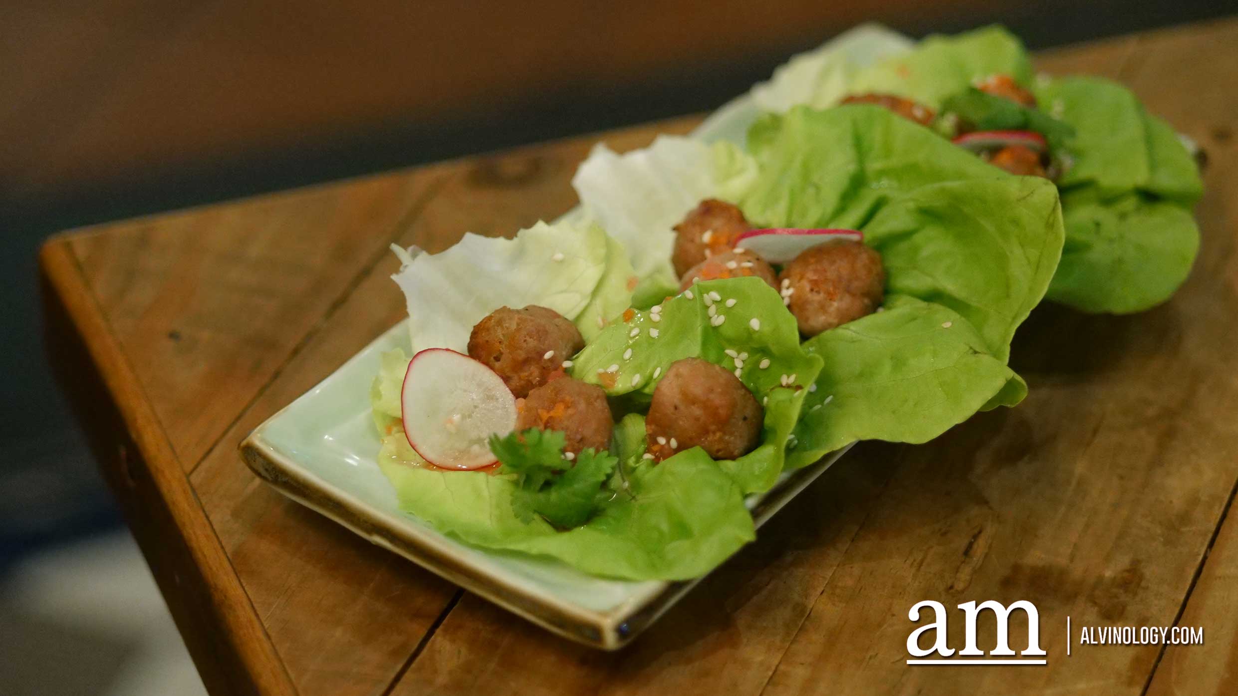 Club Meatballs at Cross Street has a new millennial chef and her real name is La Mei Mei Ginger Pork Ball Lettuce Cups ($14)