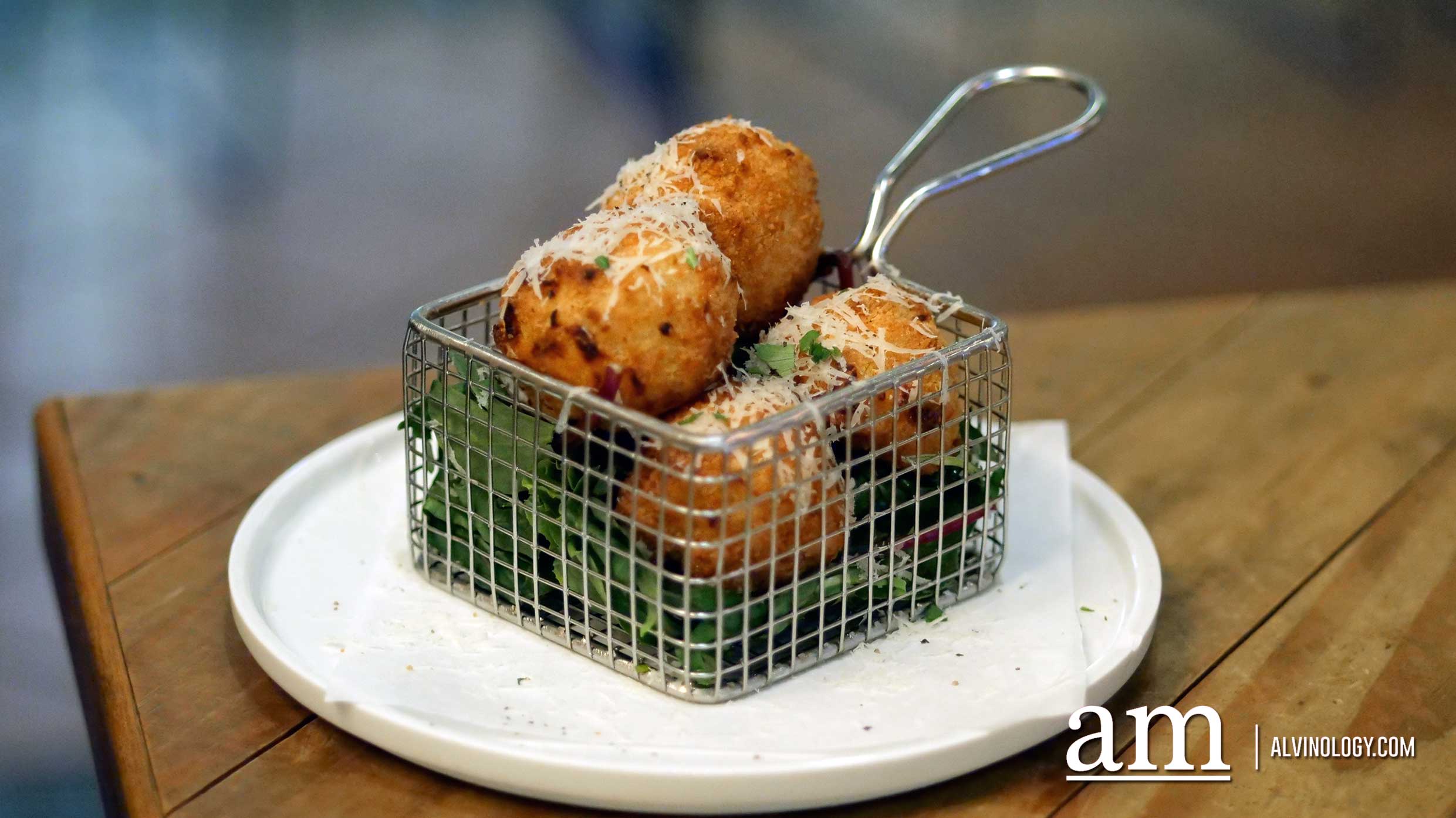 Club Meatballs at Cross Street has a new millennial chef and her real name is La Mei Mei Mac and Cheese Balls ($12)