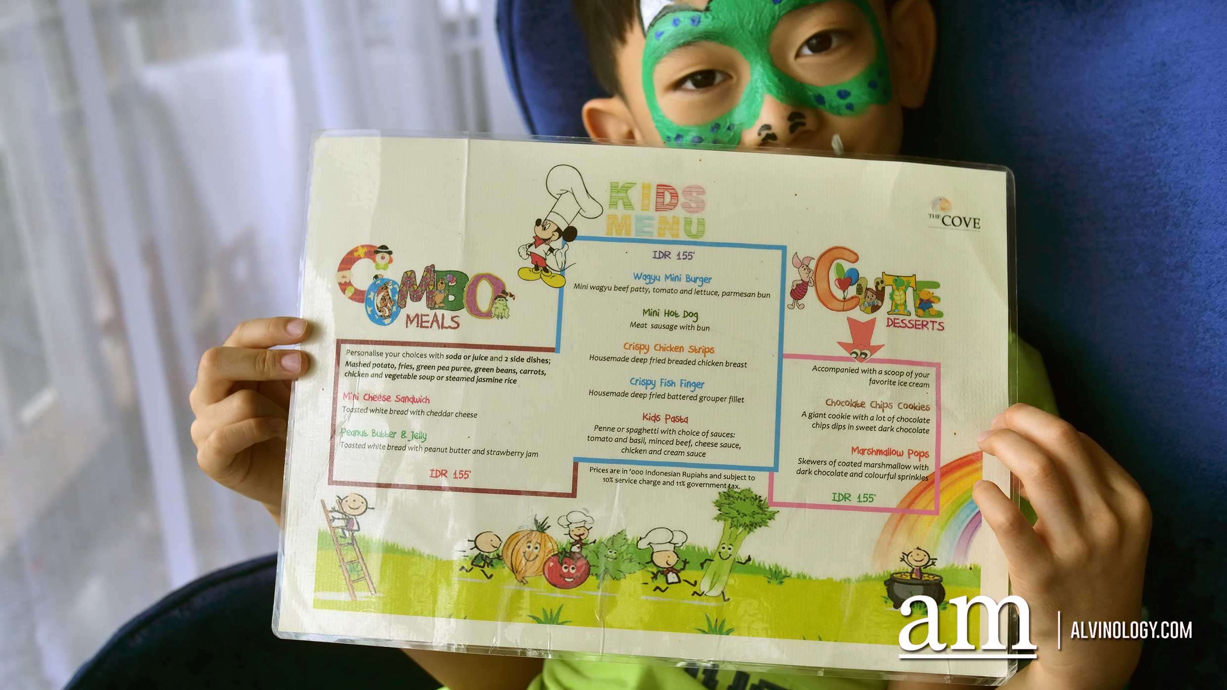 Kid's menu at The Cove