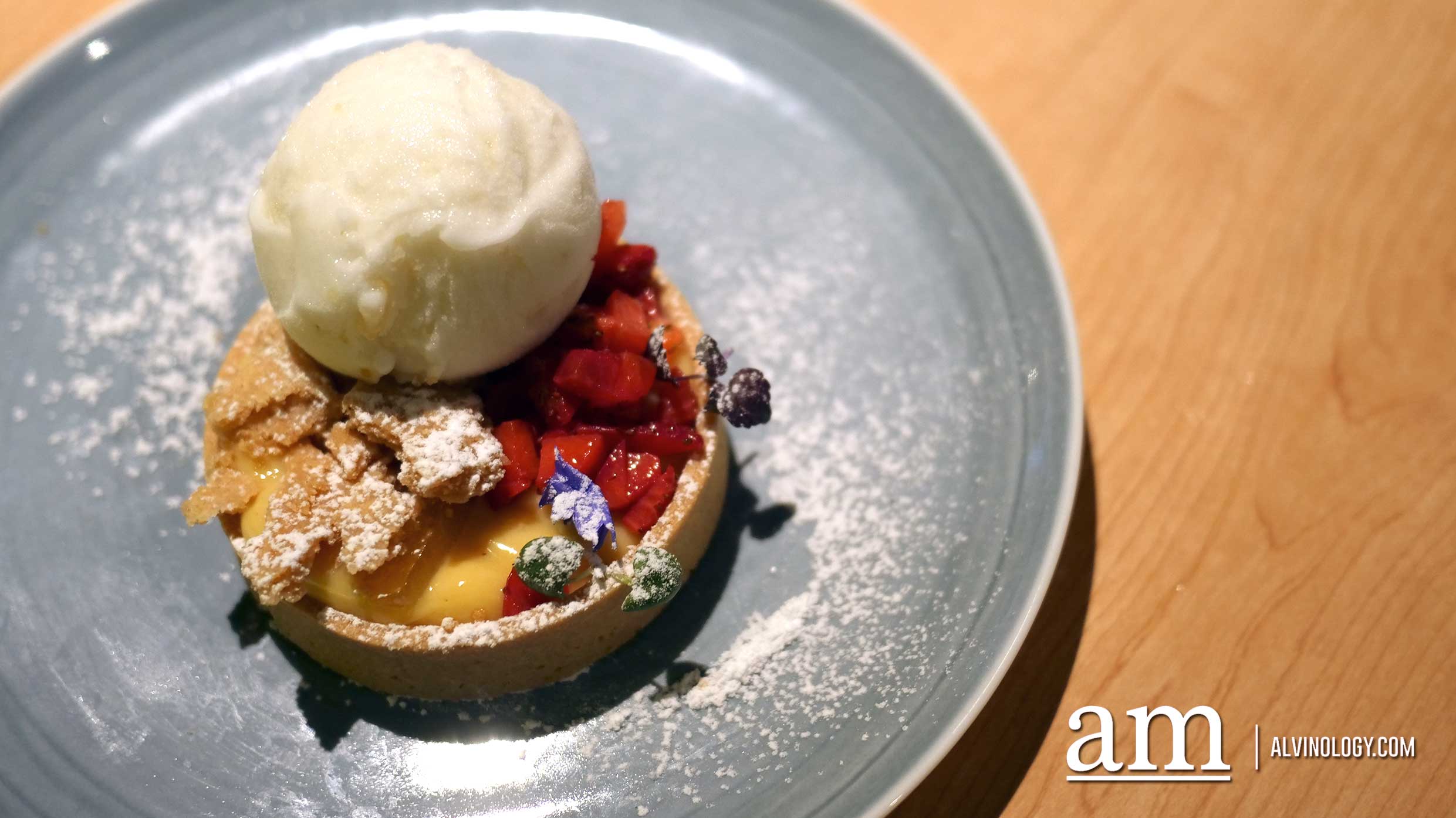 Lemon Tart ($9) - lemon custard, crumble, sorbet