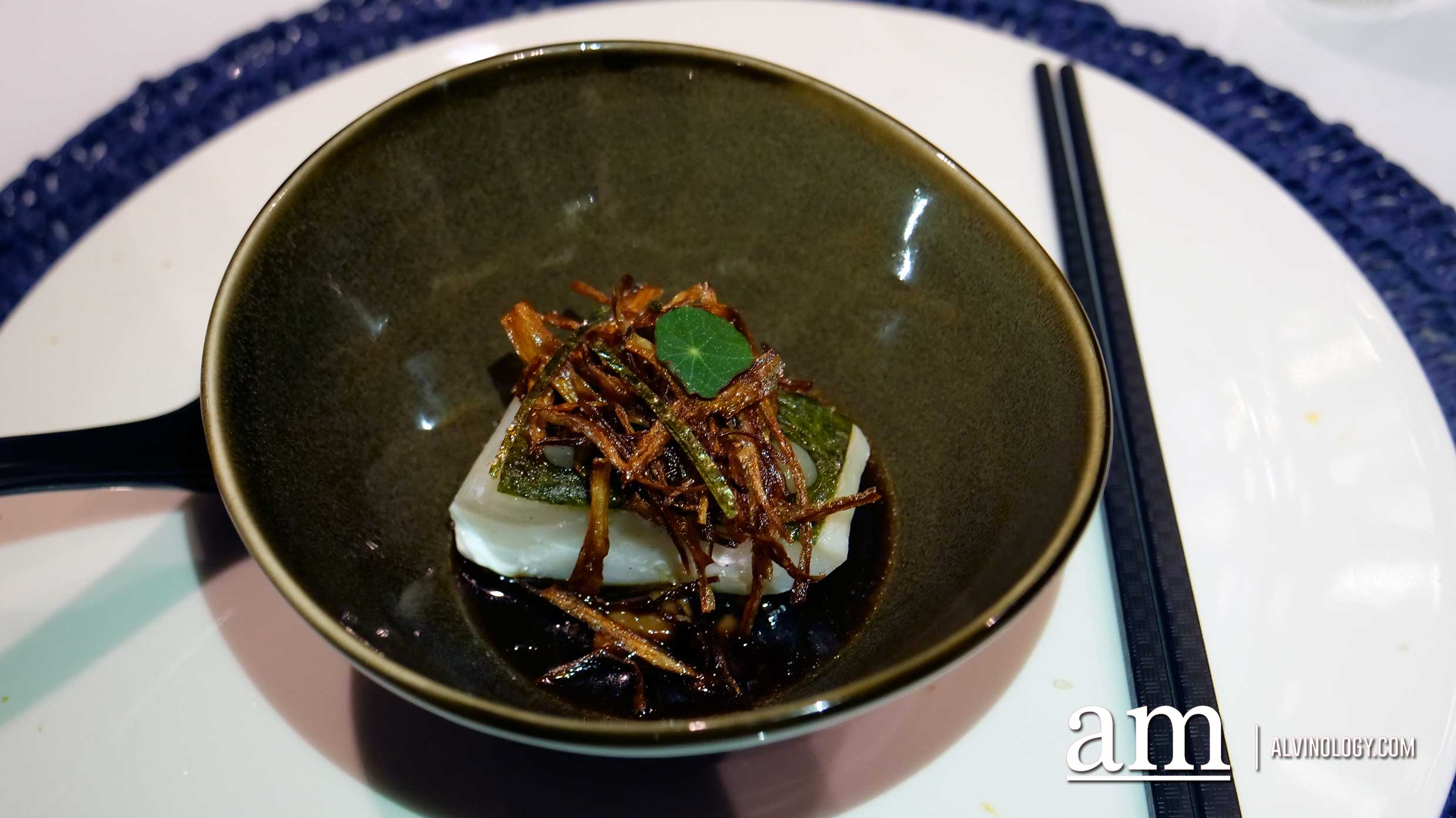 Quaking Cod That - charcoal cod, nori, ginger, shimeji, aromatic duck consomme 