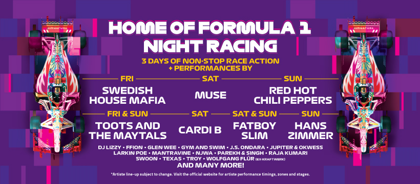 [Promo Inside] Singapore GP’s entertainment line-up for the Formula 1 Singapore Airlines Singapore Grand Prix 2019 - Alvinology
