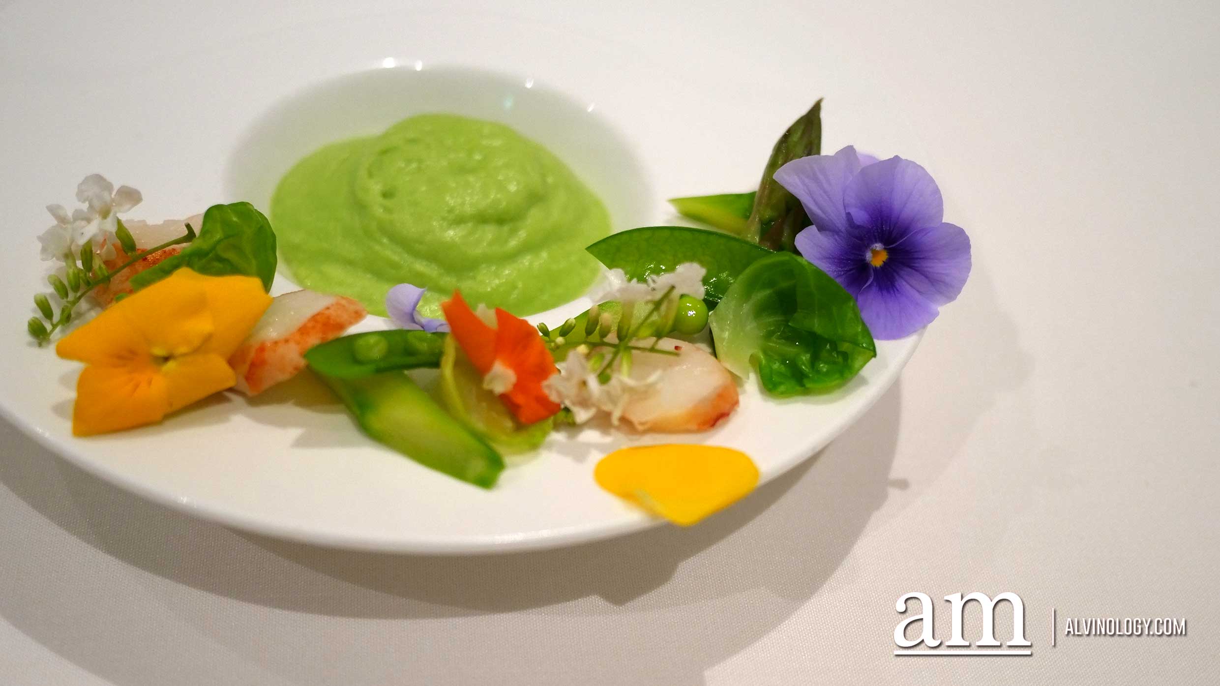 Lobster Medallion, Green Pea Espuma with 63°C Onsen Egg