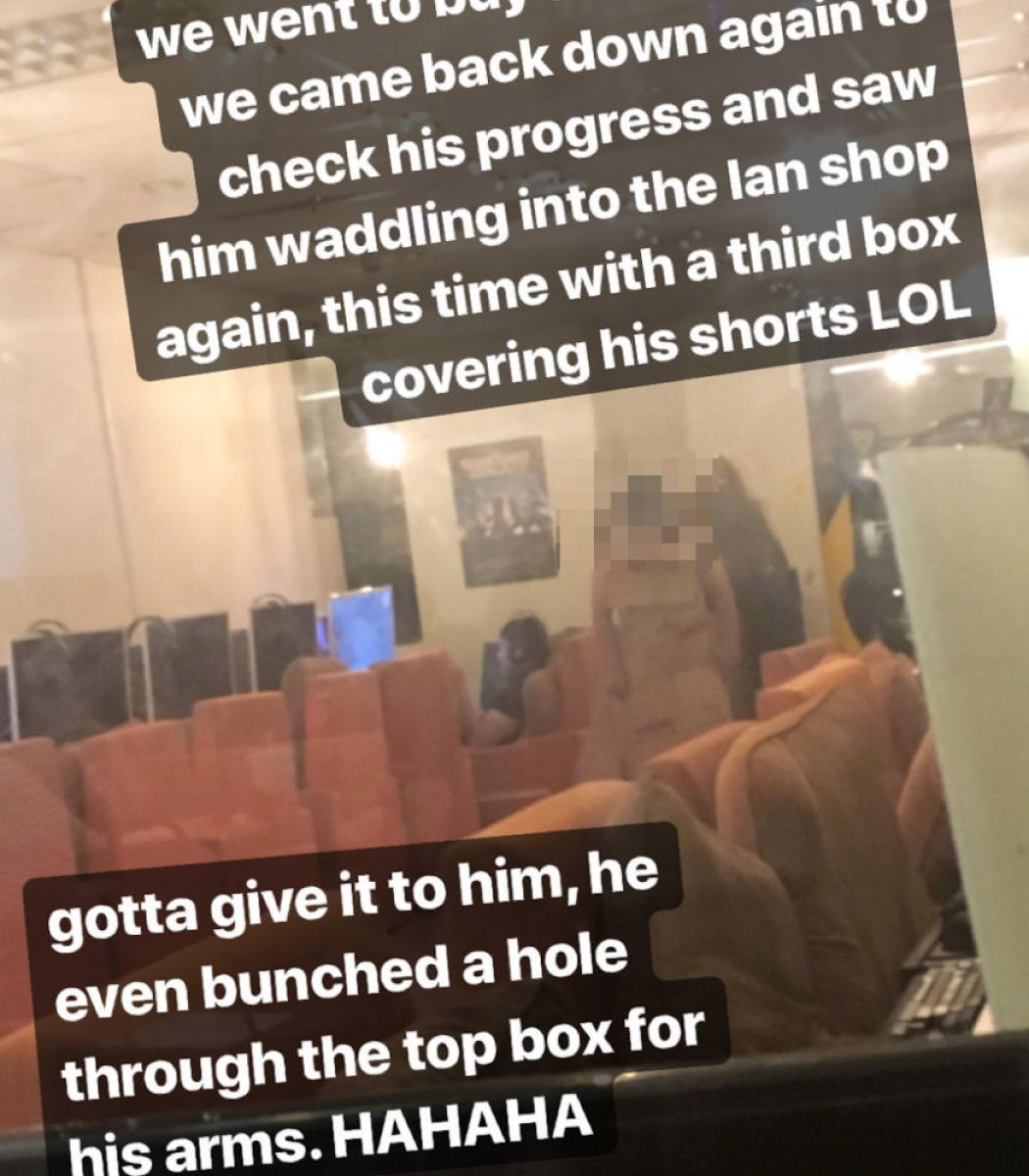 Netizens make fun of boy wearing cardboard boxes to enter a LAN shop during school hours while in uniform - Alvinology