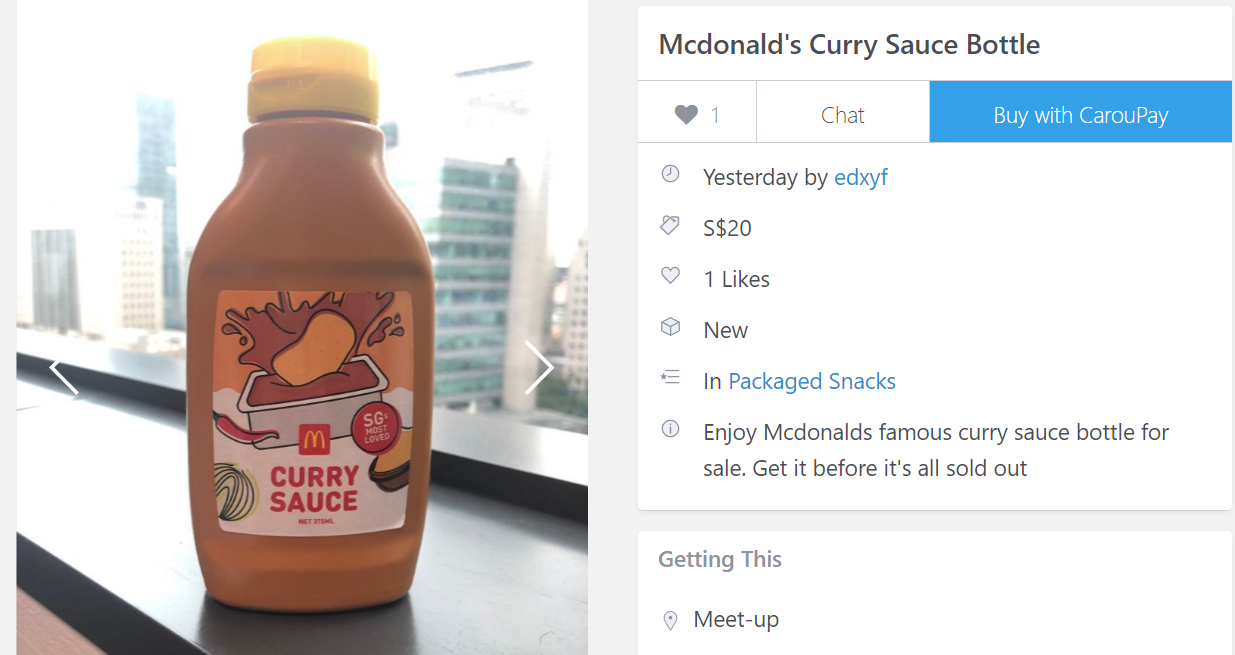 McDonald's Curry Sauce Bottle is selling out in store, some sold on Carousell for $20 - Alvinology
