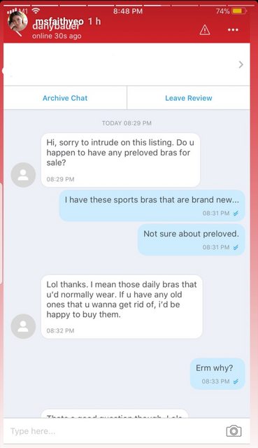 Singaporean perverts ask to buy used, unwashed clothes from female Carousell seller - Alvinology