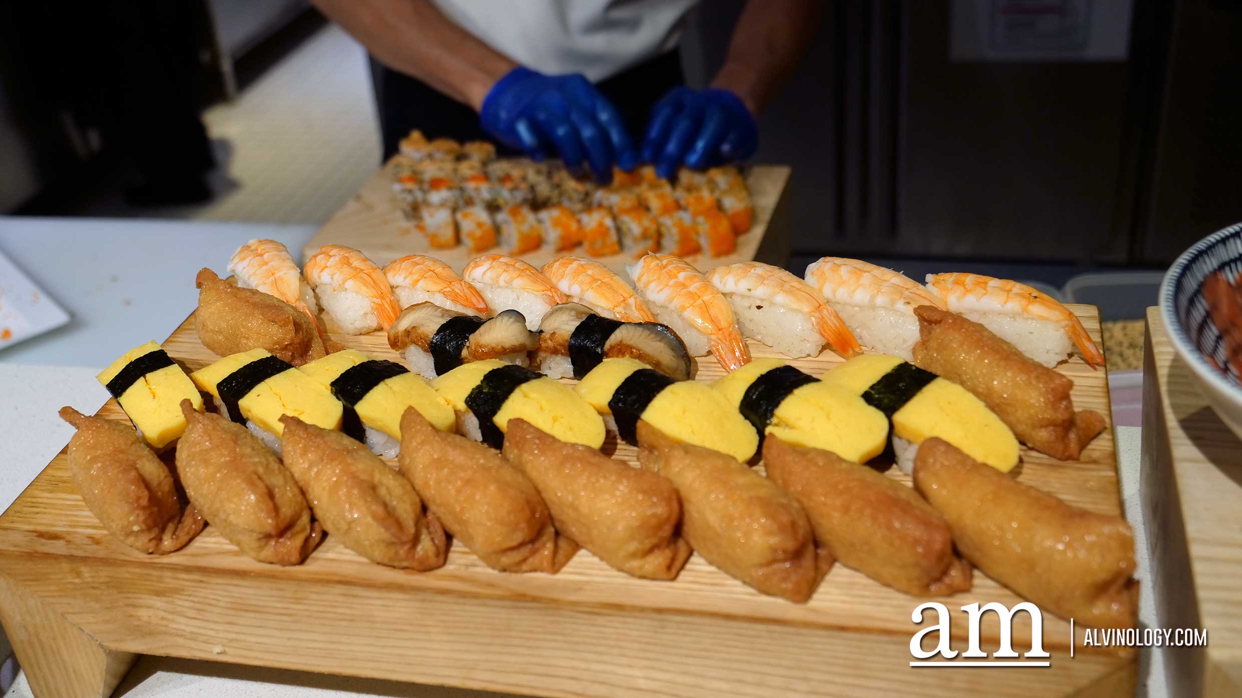 Freshly prepared sushi