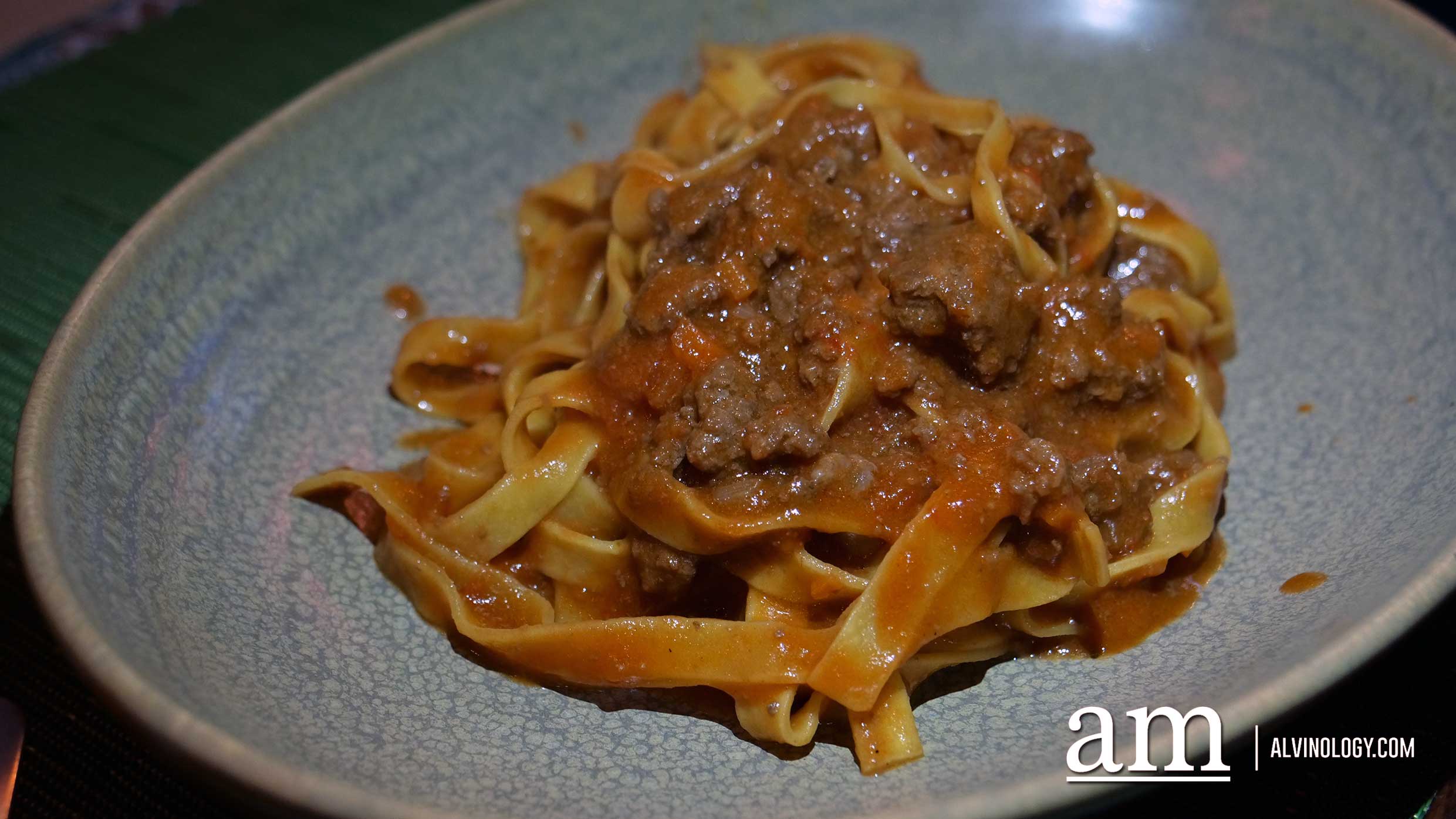 Winestone at Novotel Singapore on Stevens Ragout Tagliatelle - classic homemade ground beef ragout mixed with tagliatelle and topped with grated parmesan cheese, $25