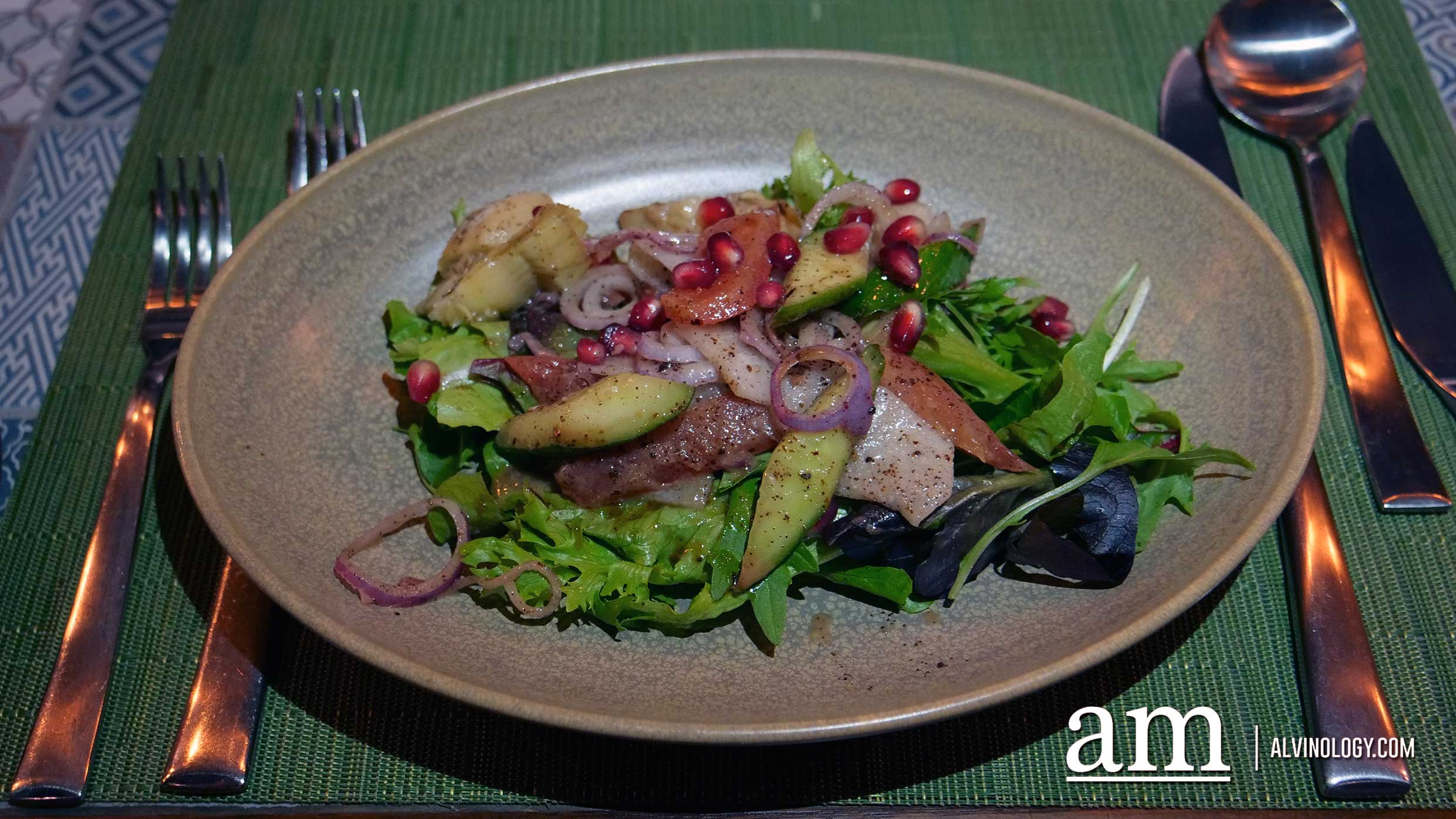 Winestone at Novotel Singapore on Stevens Fattoush - mixed salad dressed with fresh tomatoes, pomegranate pulps, radish and olives