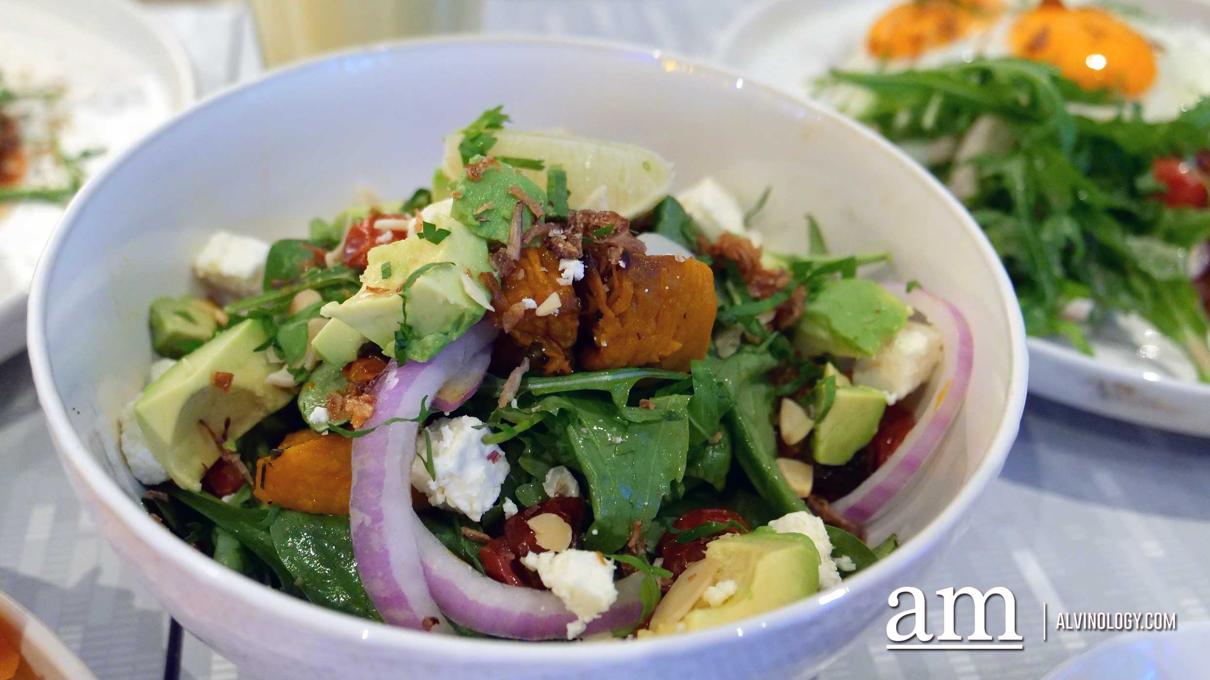 Pumpkin and Feta Salad (S$13) - avocado, almond flake, rocket, spinach, roasted potato 