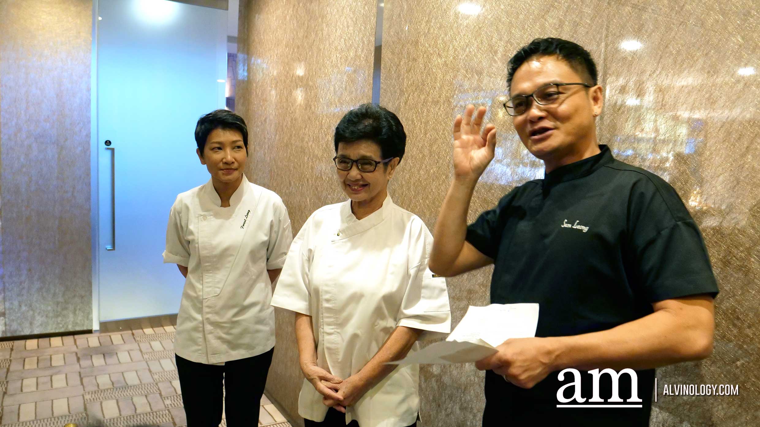 Chef Sam Leong with his mother and wife