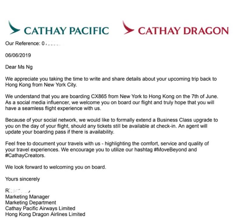 Cathay Pacific bans influencer from airline for allegedly fraudulent emails to get free business class upgrade - Alvinology