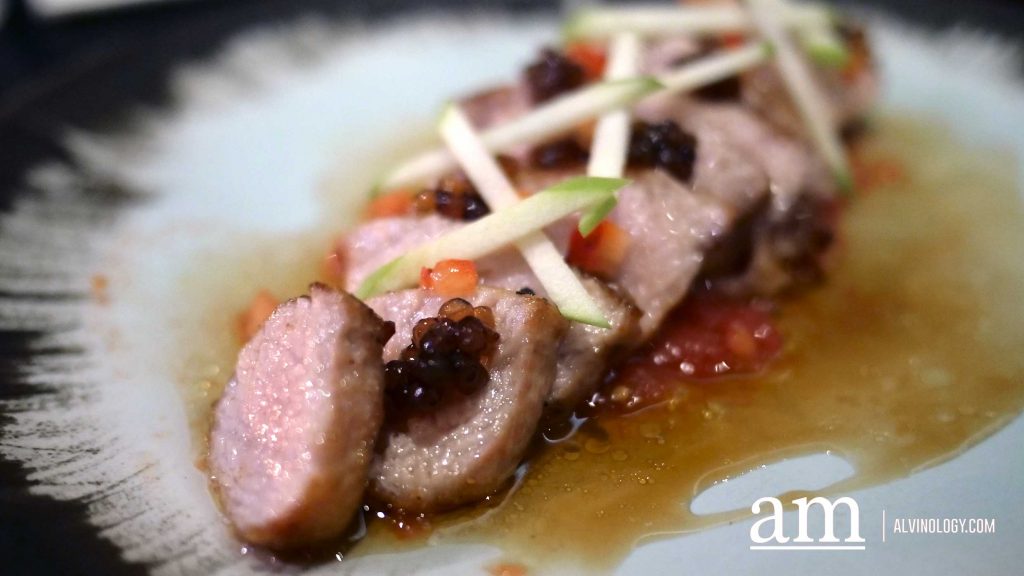 Seafood Loves Sake at FOC Restaurant Grilled Mediterranean Tuna Belly with Strawberries and Green Apple