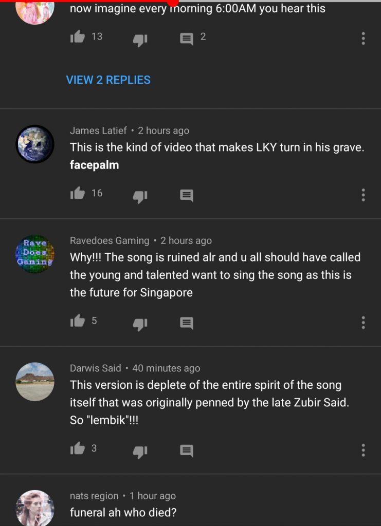 Netizens slam new Ramli Sarip Majulah Singapura Singapore national anthem video, use #funeral in comments - Alvinology