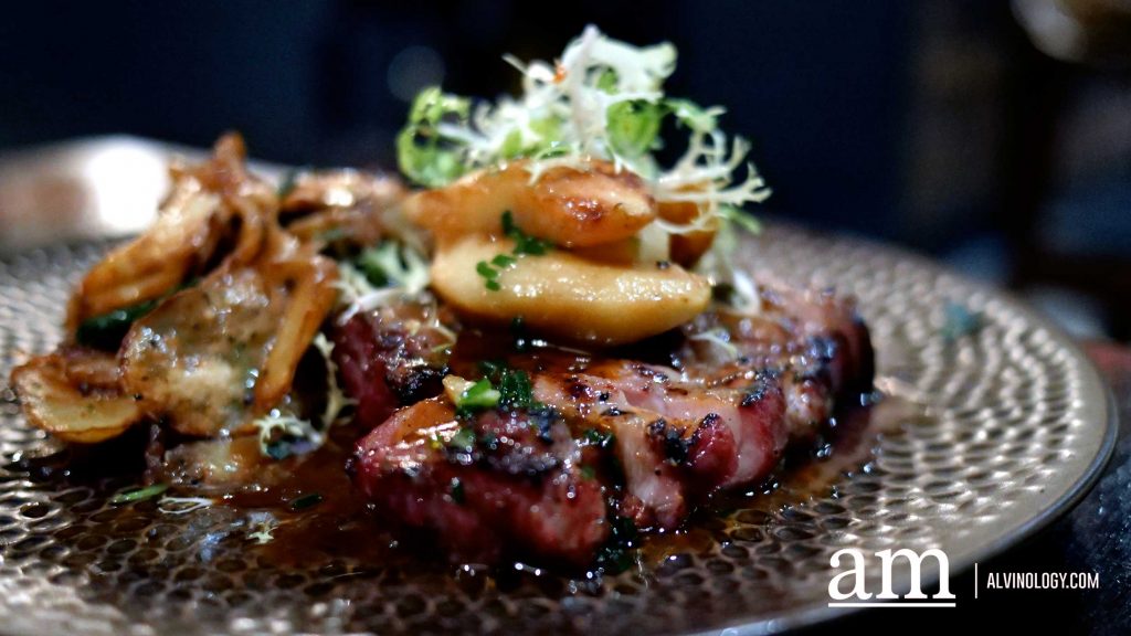 Woodfire Grilled Pork Steak ($58++) with sauté potatoes and herb truffle sauce
