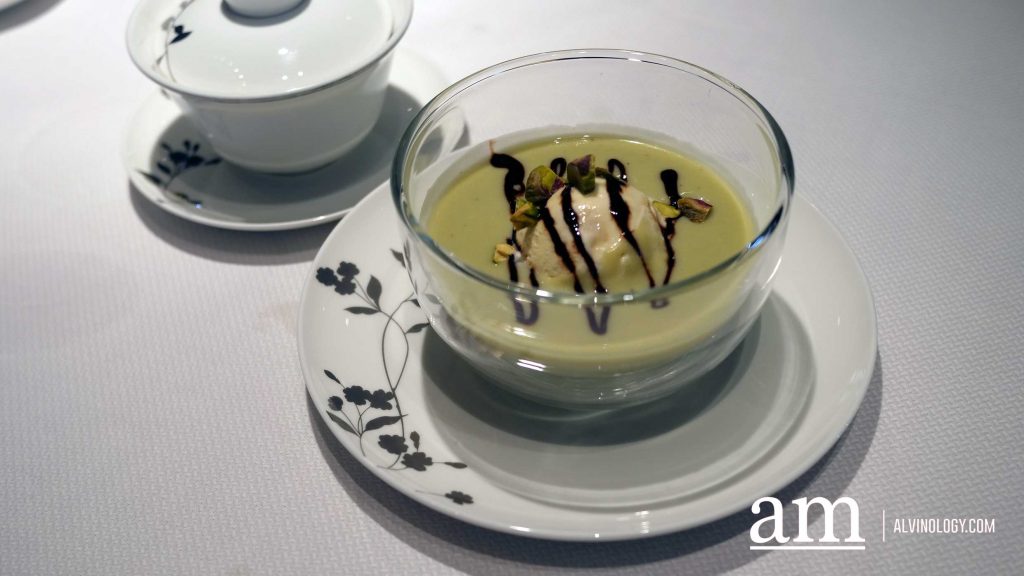 Chilled Cream of Avocado topped with Vanilla Ice Cream