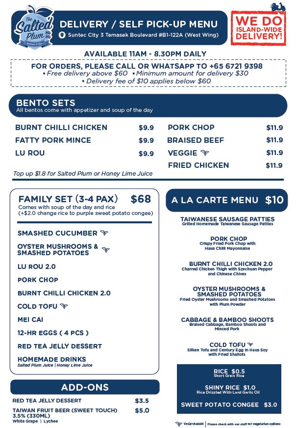 The Salted Plum introduces Delivery and Takeaway Menu – free delivery for orders above $60 - Alvinology