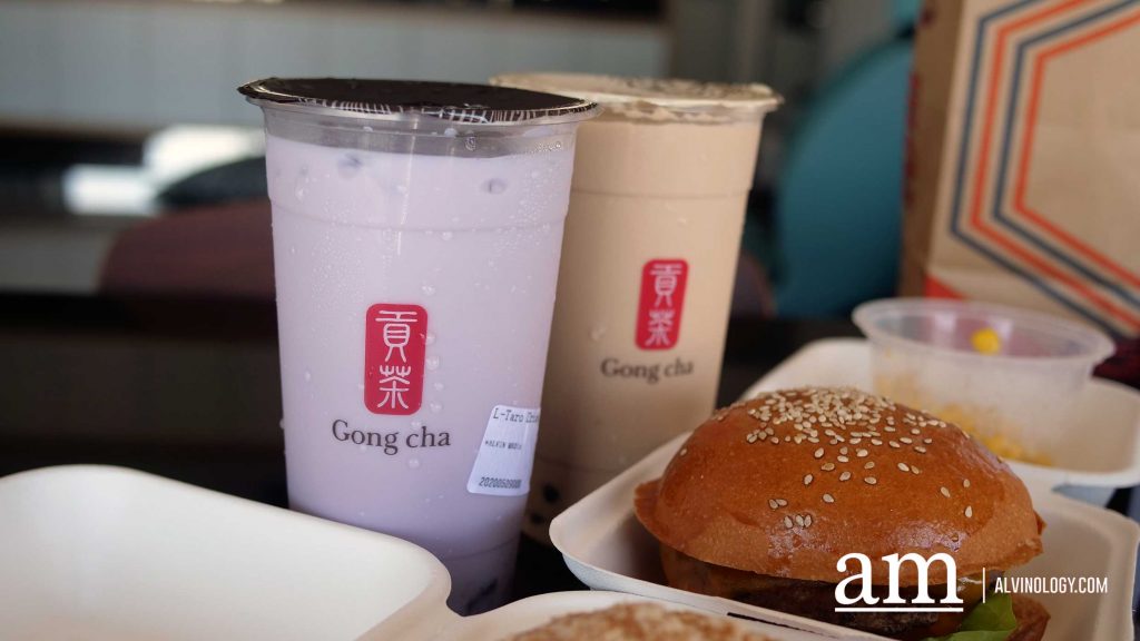 Gong Cha Bubble Teas - Taro Drink (No Pearl) and Pearl Milk Tea