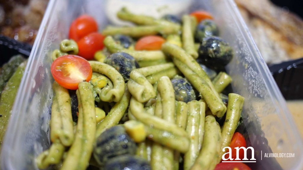 Penne Pasta Salad – Pesto| black olives | corn