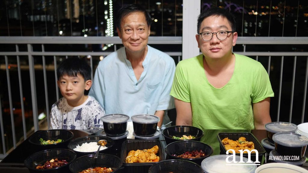 Enjoying an early Father's Day dinner with my dad and my son
