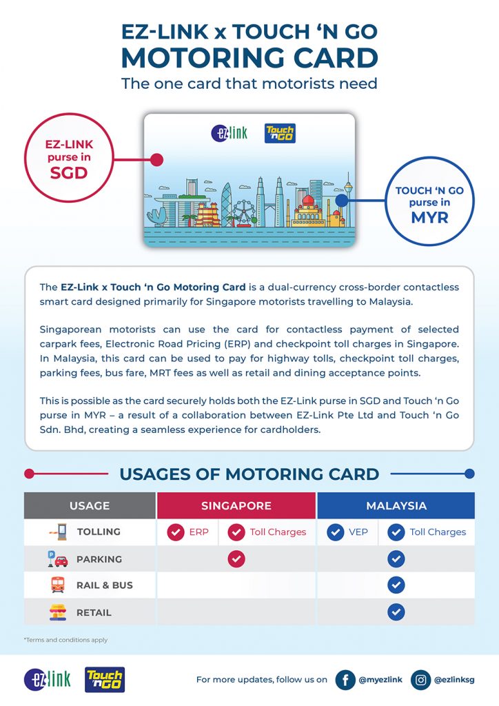 Dual-currency EZ-Link x Touch ‘n Go Motoring Card - seamless cross-border experience for Singapore motorists travelling to Malaysia Dual-currency EZ-Link x Touch ‘n Go Motoring Card - seamless cross-border experience for Singapore motorists travelling to Malaysia - Alvinology