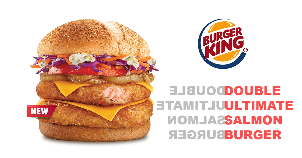 Celebrate the royal arrival of Burger King’s Double Ultimate Salmon Burger - Salmon pink patties layered with cheese, caramelized onions, juicy tomato, and more! - Alvinology