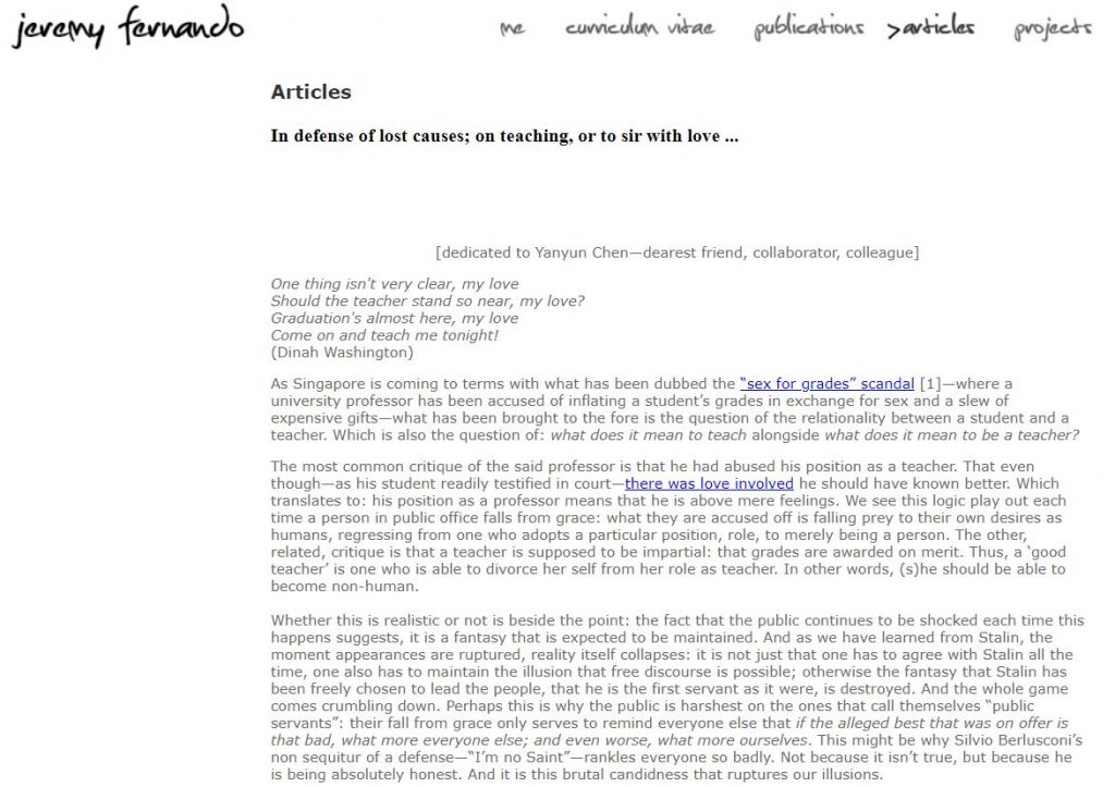 Dr. Jeremy Fernando on Singapore sex-for-grades scandal; NUS files police report - Alvinology