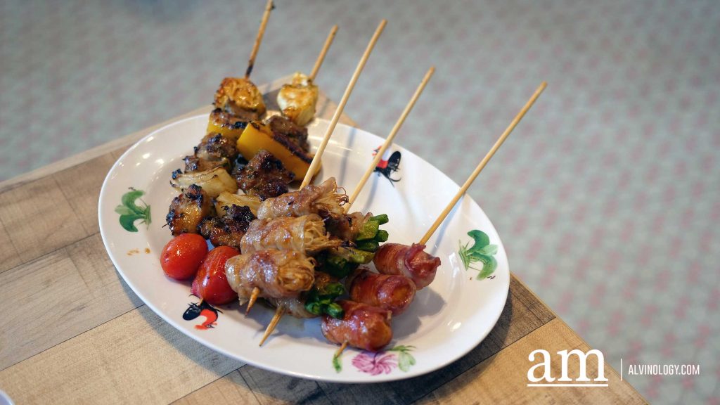 Assorted Skewers such as Pork belly series ($.80/stick) skewers andDeep Fried Small Intestine ($6.90)