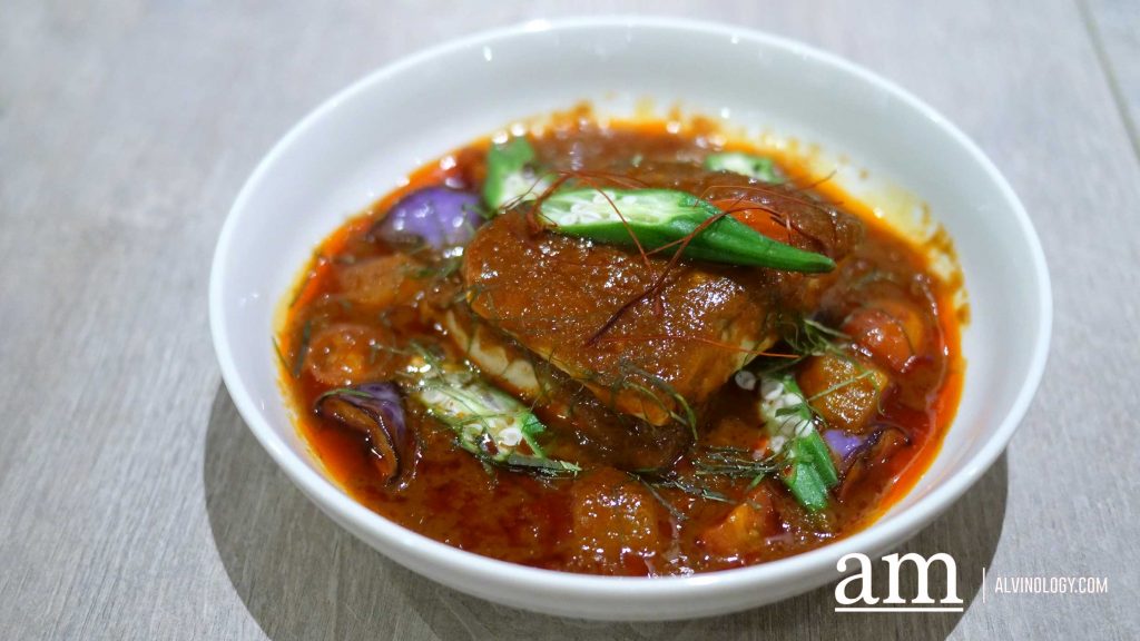 Barramundi Fish Assam Pedas, Barramundi fillet served with aromatic sour tamarind and classic spicy gravy - $26
