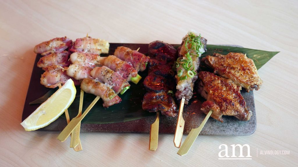 6 X Best Selling Skewers (Price ranges from $3-$10.90) - bacon wrapped asparagus, wagyu beef, pork, chicken wings